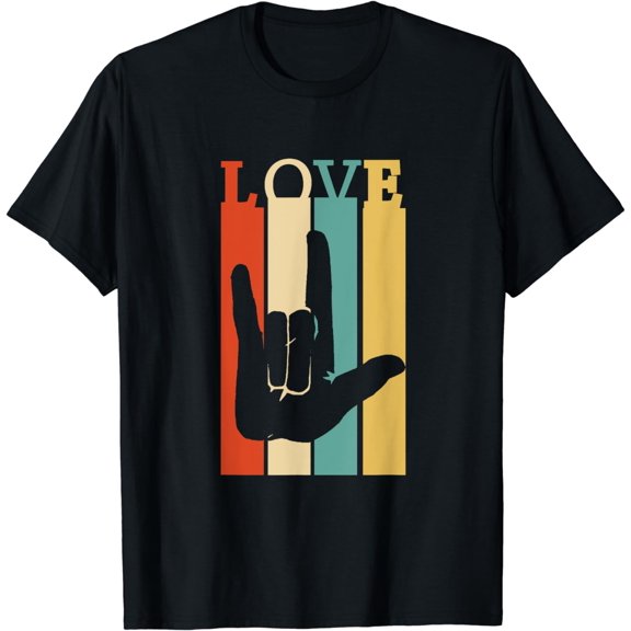 Retro ASL Love Sign Language Silhouette T-Shirt
