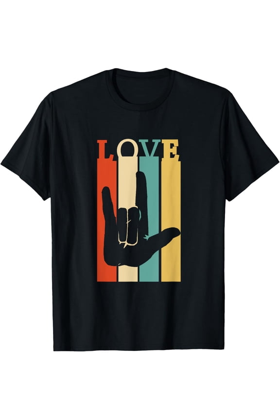 Retro ASL Love Sign Language Silhouette T-Shirt men and women can wear, black, white, gifts