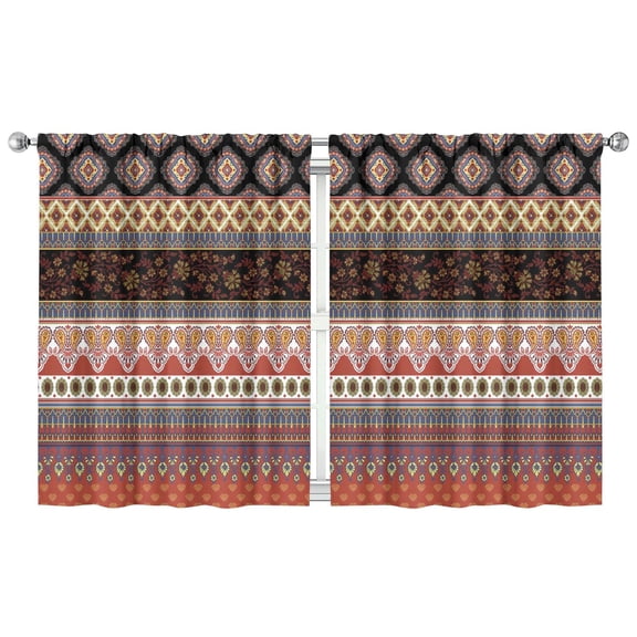 Retro Abstract 2-PC Kitchen Curtains - Colorful Geometric Design 42x54" Rod Pocket, No Bleach
