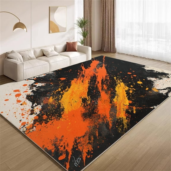 Retro Abstract Area Rugs, Burnt Orange Black Funky Abstract Painting Carpet, Washable Non Slip Low Pile Soft Rug for Living Room Bedroom Decor Mat 3ftx5ft
