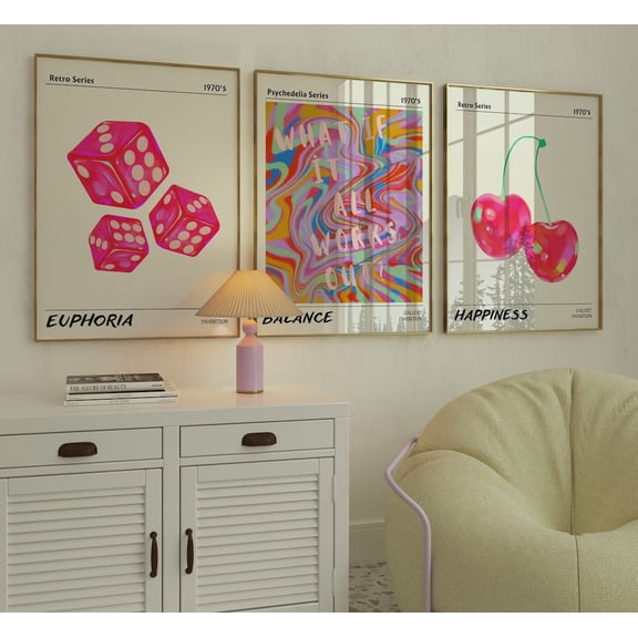 Retro Abstract Aura Art Poster Set Girly Preppy Room Decor, Stretched Canvas