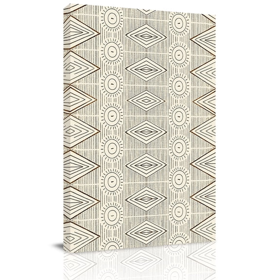 Retro Abstract Canvas Wall Art for Living Room, Geometric Sun Mountain Bohemian Ethnic Symbol Wall Decor Framed Artwork Pictures Ready to Hang for Bedroom Office Home Decor