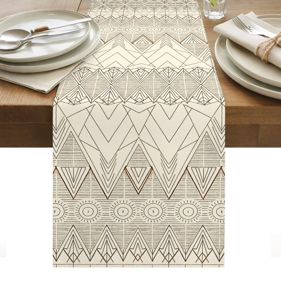 Retro Abstract Cotton Linen Table Runner Geometric Mountain Sun Bohemian Ethnic Symbol Dining Table Runners for Home Decor Party Dining Room Restaurant Kitchen Party 13" x 36"