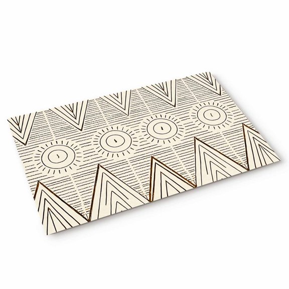 Retro Abstract Door Mat Geometric Sun Mountain Bohemian Ethnic Symbol Non Slip Absorbent Entrance Mat Washable Low Profile Indoor Doormat for Front Door Entryway Entry 16"x24"