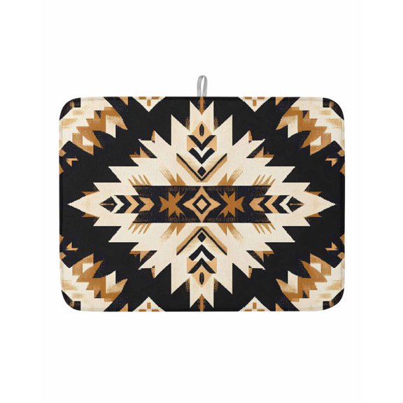 Retro Abstract Ethnic Tribal Texture Dish Drying Mats for Kitchen Counter,Absorbent Microfiber Dish Drainer Rack Mat Aztec Geometric Art Drying Pad for Sinks,Utensils,Countertops,18x24in