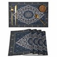 thumbnail image 1 of Retro Abstract Flower Texture Placemats Set of 6,Wipeable Washable Table Mats for Dining Tables, Dark Blue Gray Ethnic Pattern Place Mats for Kitchen Event Party Tabletop Decor, 1 of 9