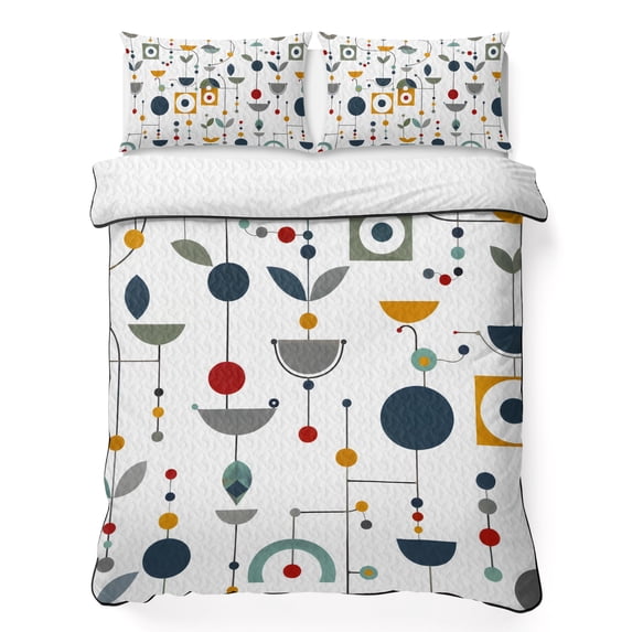 Retro Abstract Geometric 3 Piece Quilt Bedding Set with 2 Pillow Shams ...