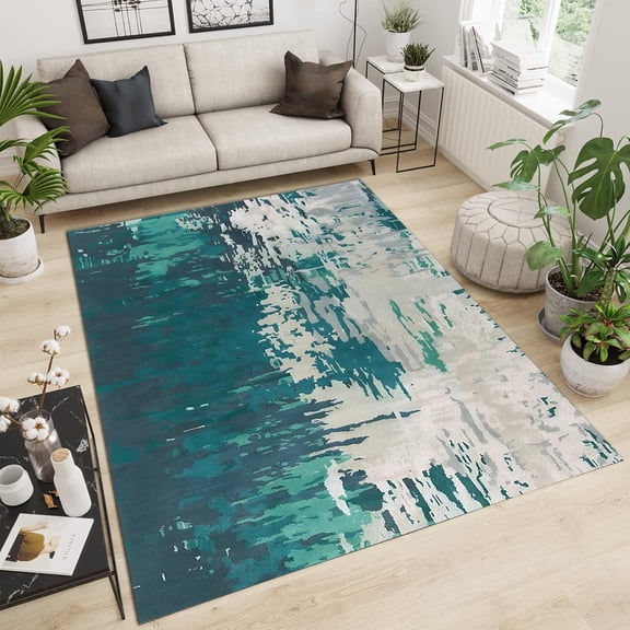 Retro Abstract Grey Green Friction Texture Carpet, Contemporary Art Style Area Rug, Non-Slip Machine Washable Dining Room Rug For Living Room Bedroom Hotel Farmhouse 3x4ft