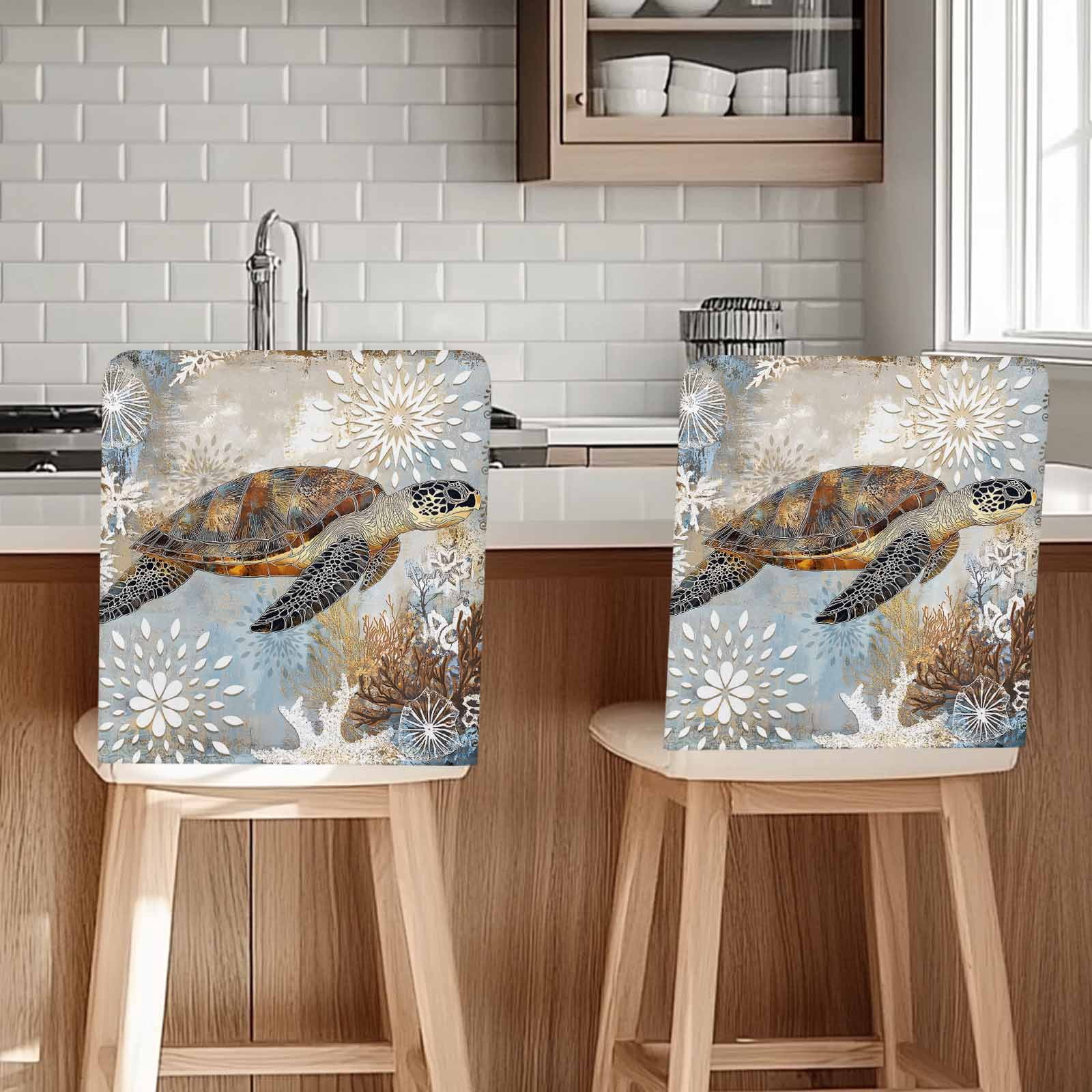 Turtle Shell Chair Retro Abstract Ocean Turtle Chair Covers Set of 8 Marine Life Starfish ...