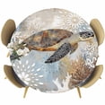 thumbnail image 1 of Retro Abstract Ocean Turtle Round Fitted Table Cover Marine Life Starfish Watercolor Waterproof Table Cloth with Elastic Edge Wipeable Tablecloth for Picnic Camping Party Fits 55"-60" Diameter, 1 of 8