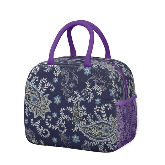Retro Abstract Reusable Lunch Box - Thermal Insulated & Durable Lunch Bag, Decorative Exotic Design, Sturdy Handles & Metal Zipper for Daily Use