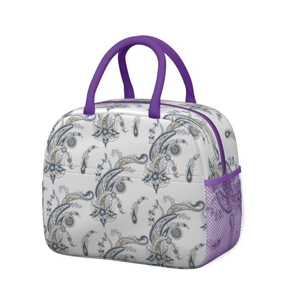 Retro Abstract Reusable Lunch Box - Thermal Insulated & Durable Lunch Bag, Decorative Exotic Design, Sturdy Handles & Metal Zipper for Daily Use