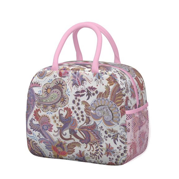 Retro Abstract Reusable Lunch Box - Thermal Insulated & Durable Lunch Bag, Decorative Exotic Design, Sturdy Handles & Metal Zipper for Daily Use