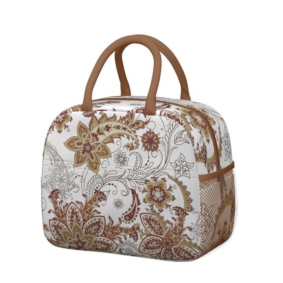 Retro Abstract Reusable Lunch Box - Thermal Insulated & Durable Lunch Bag, Decorative Exotic Design, Sturdy Handles & Metal Zipper for Daily Use