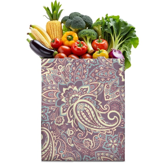 Retro Abstract Reusable Shopping Bag - Foldable Eco-Friendly Tote with Decorative Mandala Design