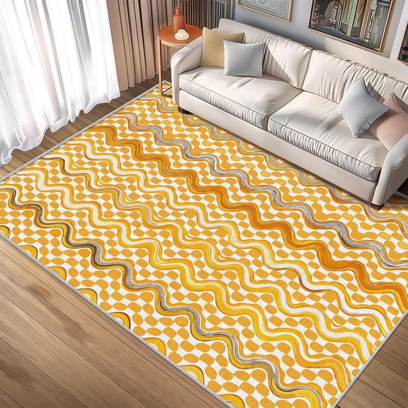 Retro Abstract Rug, Washable Geometric Orange White Pattern Washable Area Rugs for Living Room, Retro Abstract Home Accessories, Soft Non Slip Thin-2' x 3'