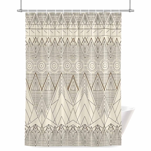 Retro Abstract Shower Curtain, 72" x 84", Geometric Mountain Sun Bohemian Ethnic Symbol Waterproof Bathroom Curtain Washable Shower Curtain Set with 12 Hooks
