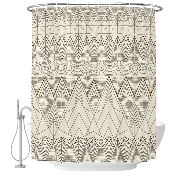 Retro Abstract Shower Curtain for Bathroom, Geometric Mountain Sun Bohemian Ethnic Symbol Waterproof Machine Washable Shower Curtain Set with Hooks, Bath Decoration for Home Bathtub Stall 72"x78"
