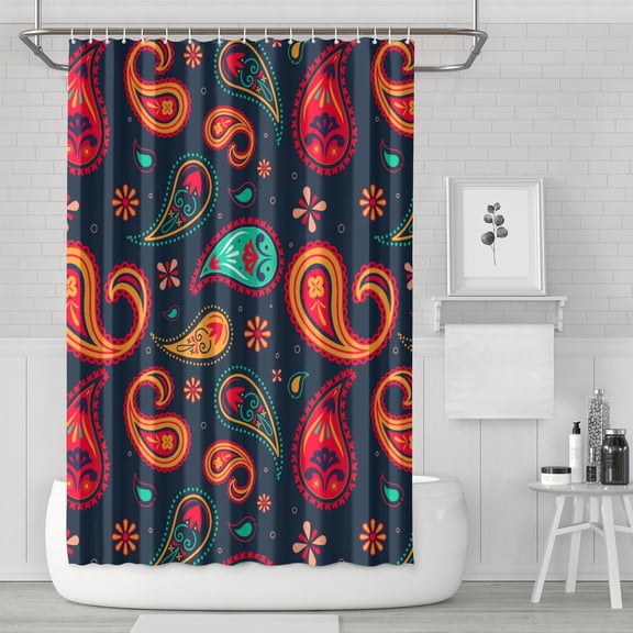 Retro Abstract Shower Curtain Colorful Paisley Design 72" x 72" Waterproof Fade-Resistant Polyester Fabric with 12 Hooks