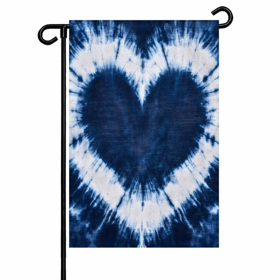 Retro Abstract Tie Dye Love Garden Flags for Outside Midnight Blue Double Sided Yard Flags Outdoor House Decoration, Small 12X18 Inch,