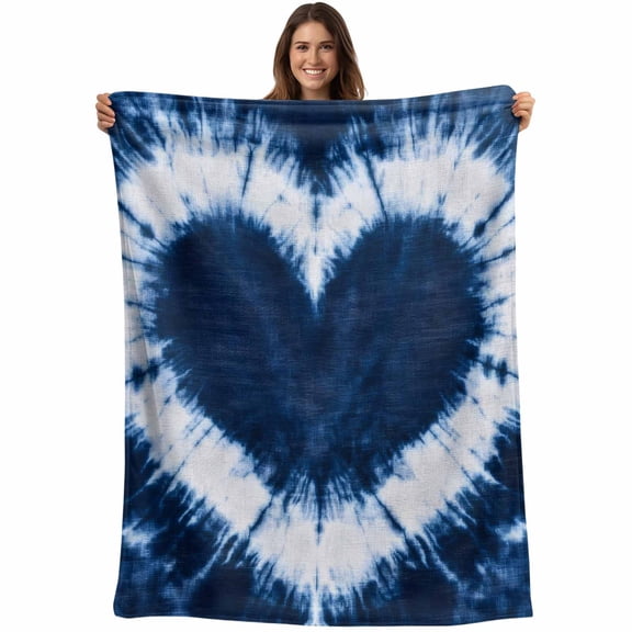 Retro Abstract Tie Dye Love Throw Blankets, Midnight Blue Soft Fleece Blanket Decorative for Home Sofa Couch Chair Living Bedroom, 30x40 Inches,