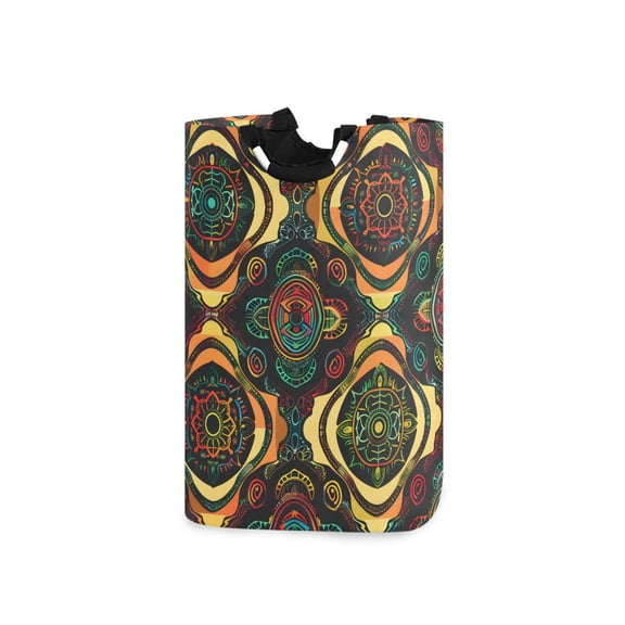 Retro Abstract Turtle Pattern Laundry Basket with Handles Foldable Laundry Hamper Freestanding Washing Bin 50L