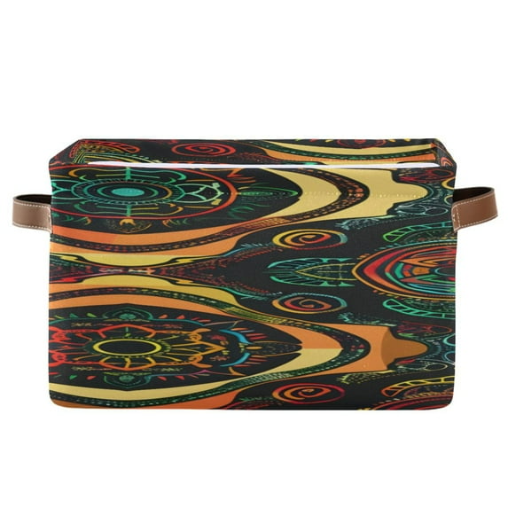 Retro Abstract Turtle Pattern Square Storage Bins with Handles Collapsible Containing Box 1 Pack