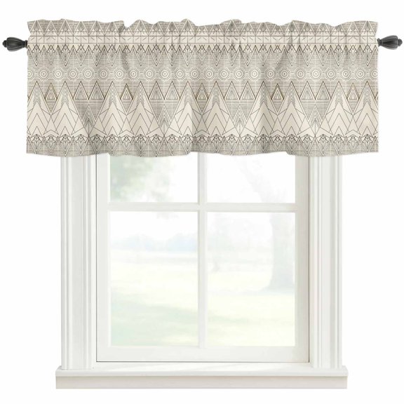 Retro Abstract Valances for Windows Geometric Mountain Sun Bohemian Ethnic Symbol Rod Pocket Curtain Valance Window Treatment Short Curtains for Kitchen Living Room, 42"x12"