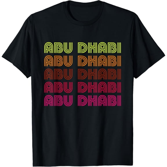 Retro Abu Dhabi United Arab Emirates Inline Font Disco T-Shirt men and women can wear, black, white, gifts