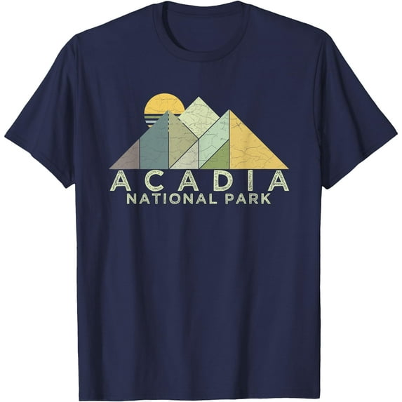 Retro Acadia National Park Distressed Hiking Unisex T-Shirt for Men Women Kids Toddler,Charcoal Color,Size 3XL