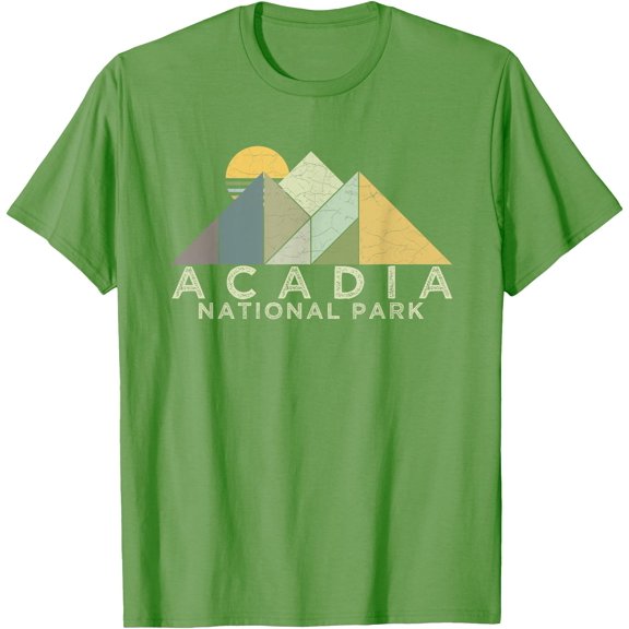 Retro Acadia National Park Distressed Hiking Unisex T-Shirt for Men Women Kids Toddler,Lime Color,Size M