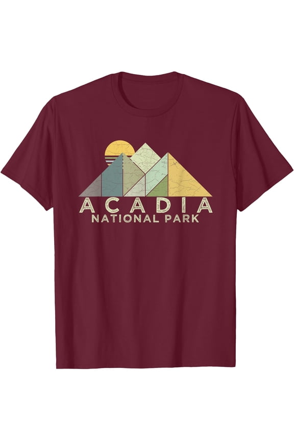 Retro Acadia National Park Distressed Hiking Unisex T-Shirt for Men Women Kids Toddler,Maroon Color,Size 2XL