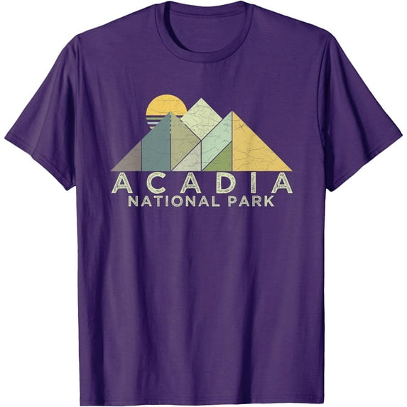 Retro Acadia National Park Distressed Hiking Unisex T-Shirt for Men Women Kids Toddler,Purple Color,Size M