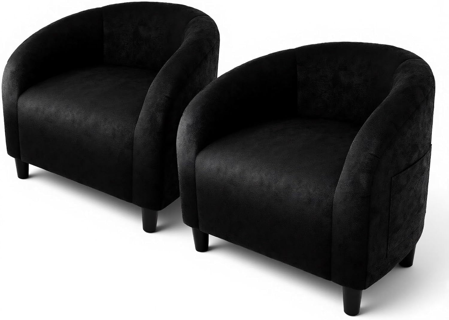 Retro Accent Armchair Set of 2 - Barrel Club Chairs with Padded Seat and Sturdy Legs, Black