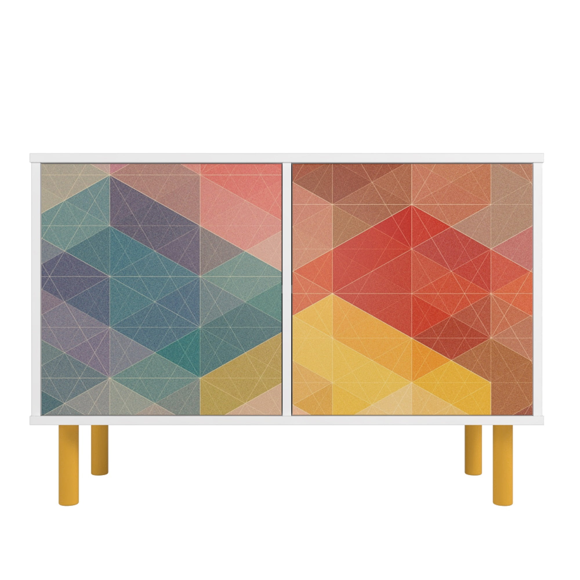Retro Multicolor Geometric Pattern Office Cabinet with Yellow Legs
