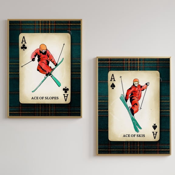 Retro Ace Of Skis Skiing Apres Lodge Winter For Skiers Poster, Set 2, Poster Only