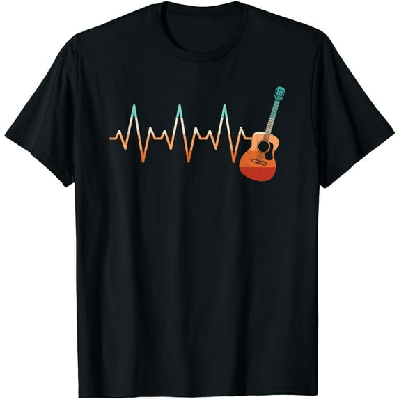 Retro Acoustic Guitar Heartbeat Guitarist Country Music Rock T-Shirt