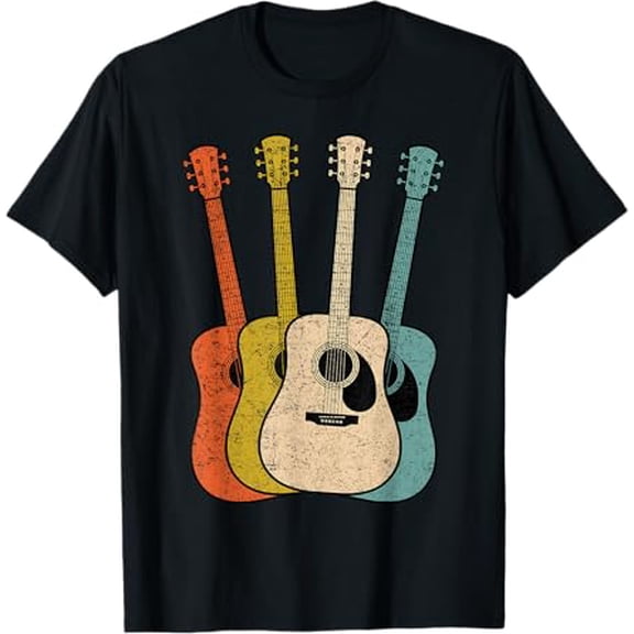 Retro Acoustic Guitar Vintage Guitarist Cool Music Graphic T-Shirt