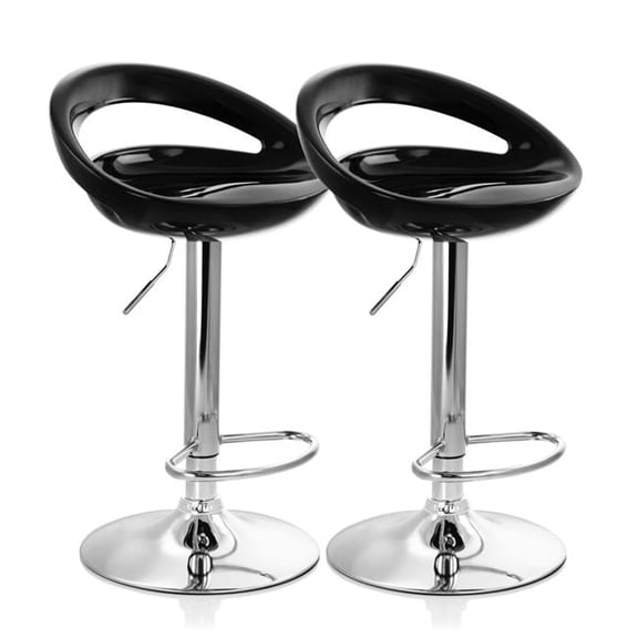 Retro Adjustable Bar Stool in Black with Chrome Base - 2 Piece