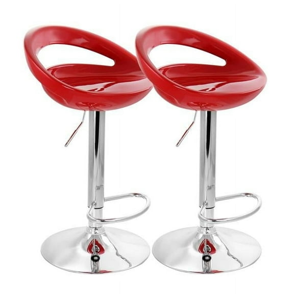 Retro Adjustable Bar Stool in Red with Chrome Base - 2 Piece