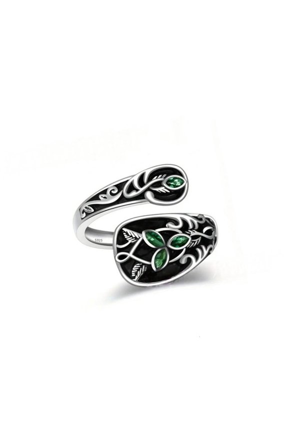 Retro Adjustable Leaf Shaped Green Jewelry Spoon Motifs Victorian Ring