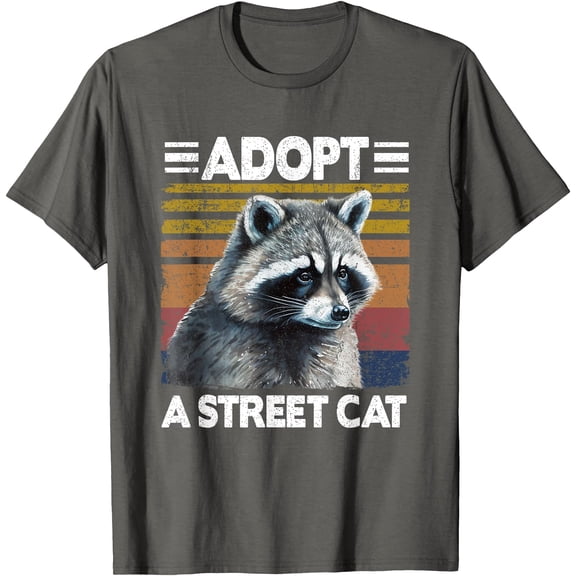 Retro Adopt A Street Cat Vintage Raccoon Unisex T-Shirt for Men Women Kids Toddler,Charcoal Color,Size 4T
