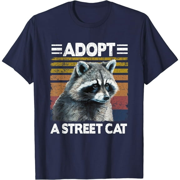 Retro Adopt A Street Cat Vintage Raccoon Unisex T-Shirt for Men Women Kids Toddler,Navy Color,Size M