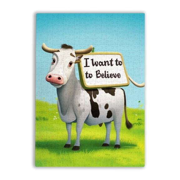 Retro Adult Puzzle 500 Pieces I Want to Believe Cow Holiday Fun And Modern Summer Home Decor