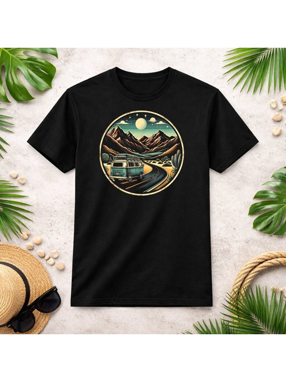 Retro Adventure Apparel Vintage Van Scenic Road Trip T-Shirt Size S-4XL