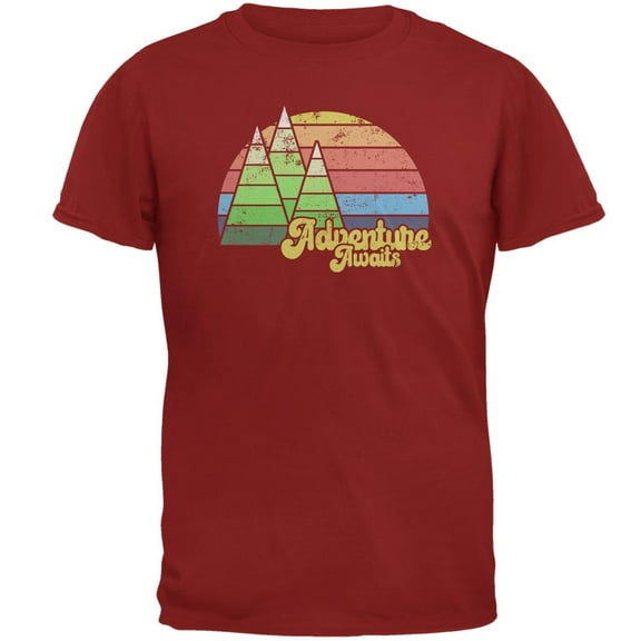Retro Adventure Awaits Hiking Camping Mens T Shirt Cardinal Red LG