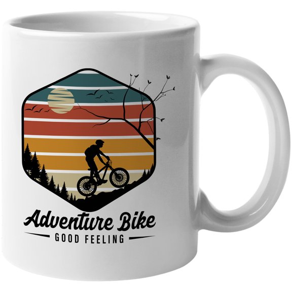 Retro Adventure Bike, Good Feeling, White 11oz Ceramic Mug