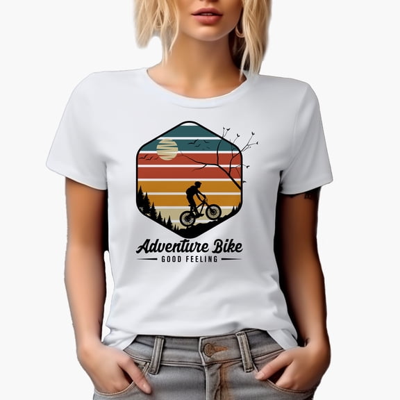 Retro Adventure Bike, Good Feeling, White T-Shirt, Small