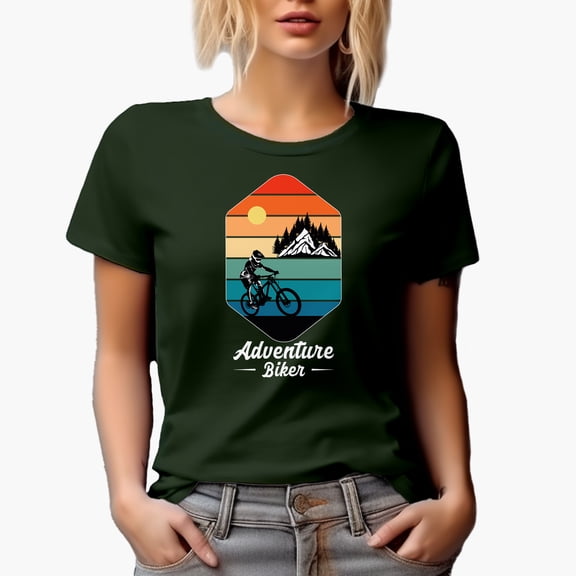 Retro Adventure Biker, Military Green T-Shirt, Small