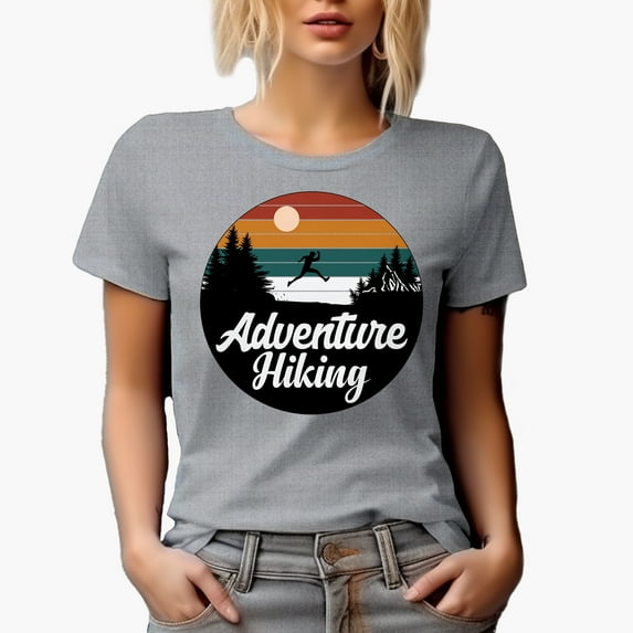 Retro Adventure Hiking, Heather Grey T-Shirt, Large